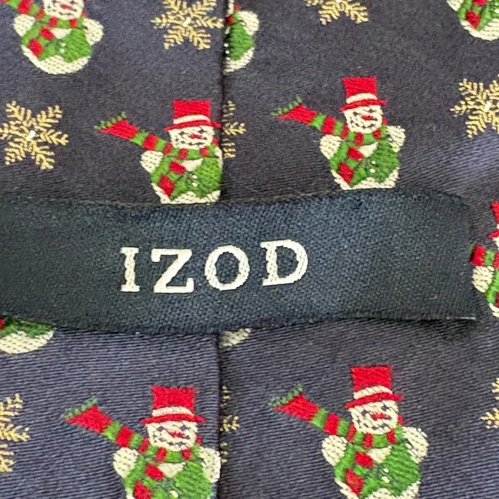 IZOD Mens Christmas Snowman Snowflake Necktie Navy Blue 100%‎ Silk